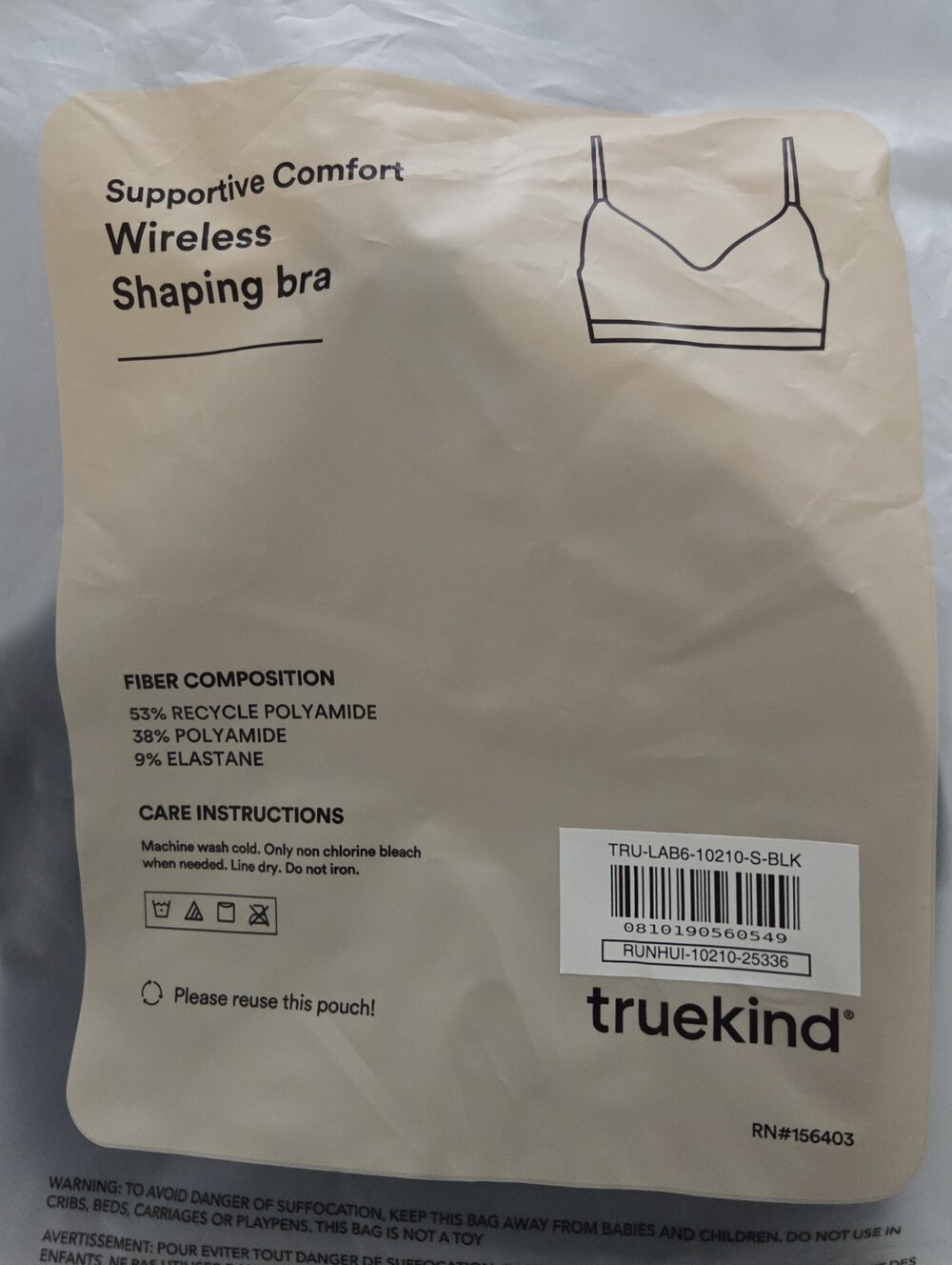 Truekind Supportive Wireless Shaping Bra - Black